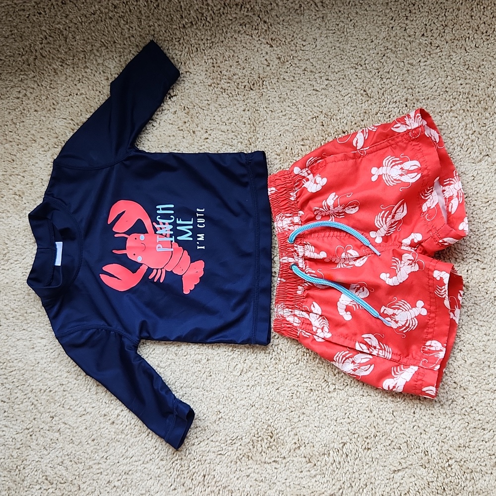 Carter's Lobster Swim Trunks and Rash Guard | 3-6 months
